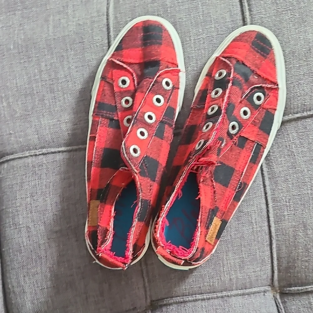 Blowfish Red and Black Plaid‎ Slip-On Shoes